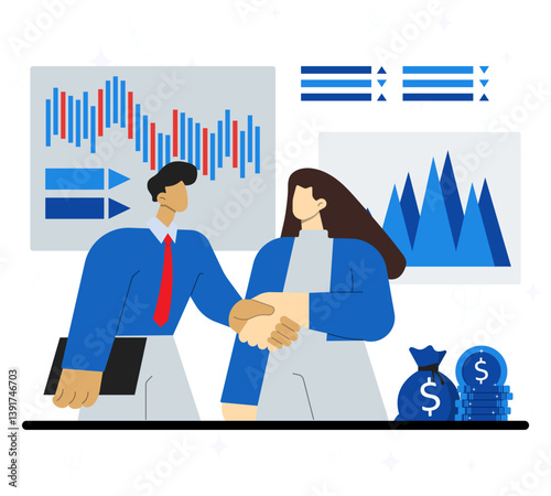 Agreement on business concept. A woman handshake with businessman to agreeing data analysis for money growth. 