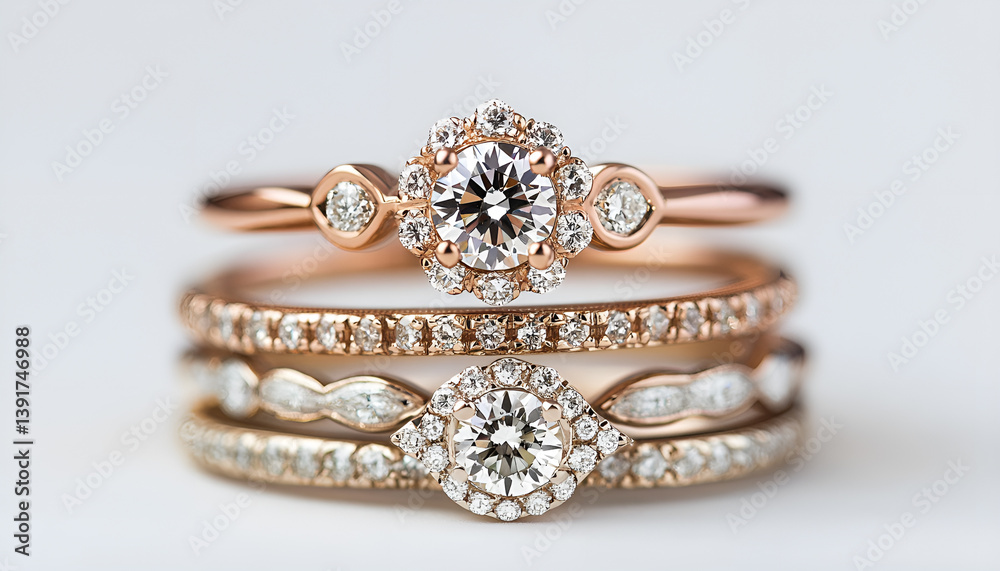 Obraz premium grouping stack of diamond wedding engagement rings