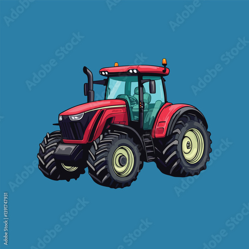 Creative Style Tractor Illustration with tractor icon and logo on solid color background