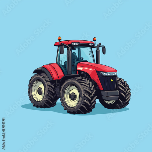 Creative Style Tractor Illustration with tractor icon and logo on solid color background