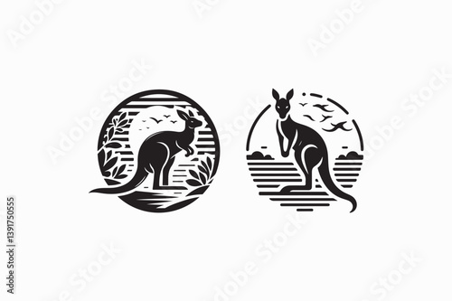 Kangaroo animal vector silhouette black and white image made by adobe illustrator. eps