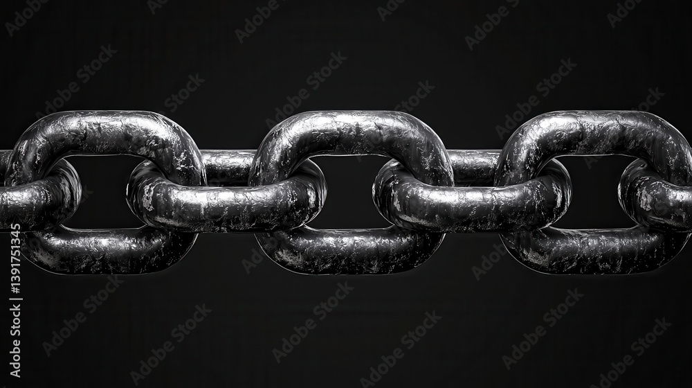 Metal chain links on dark background, close up view Metal chain links on dark background, close up view
