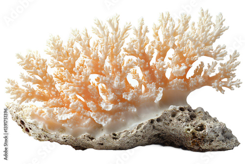  Delicate branching coral fragment with textured surface on transparent background, perfect for ocean temperature rise awareness and climate action 