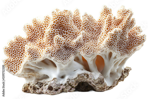  Vivid red coral branch with complex branching structure on transparent background, perfect for marine biodiversity and ecosystems teaching material 
