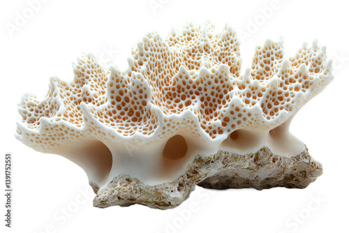  Detailed red coral specimen with natural texture on transparent background, perfect for marine ecosystem education and underwater biodiversity study 