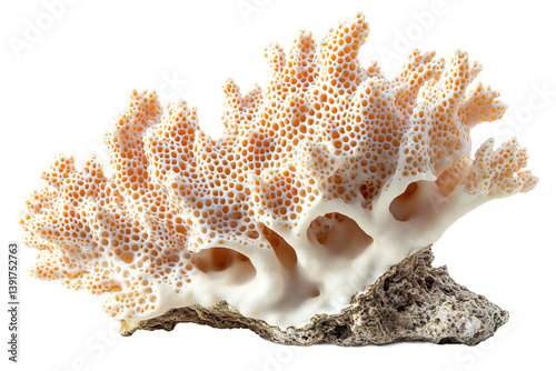  Natural coral fragment with distinctive branched structure on transparent background, perfect for sustainable tourism and ocean preservation campaigns 