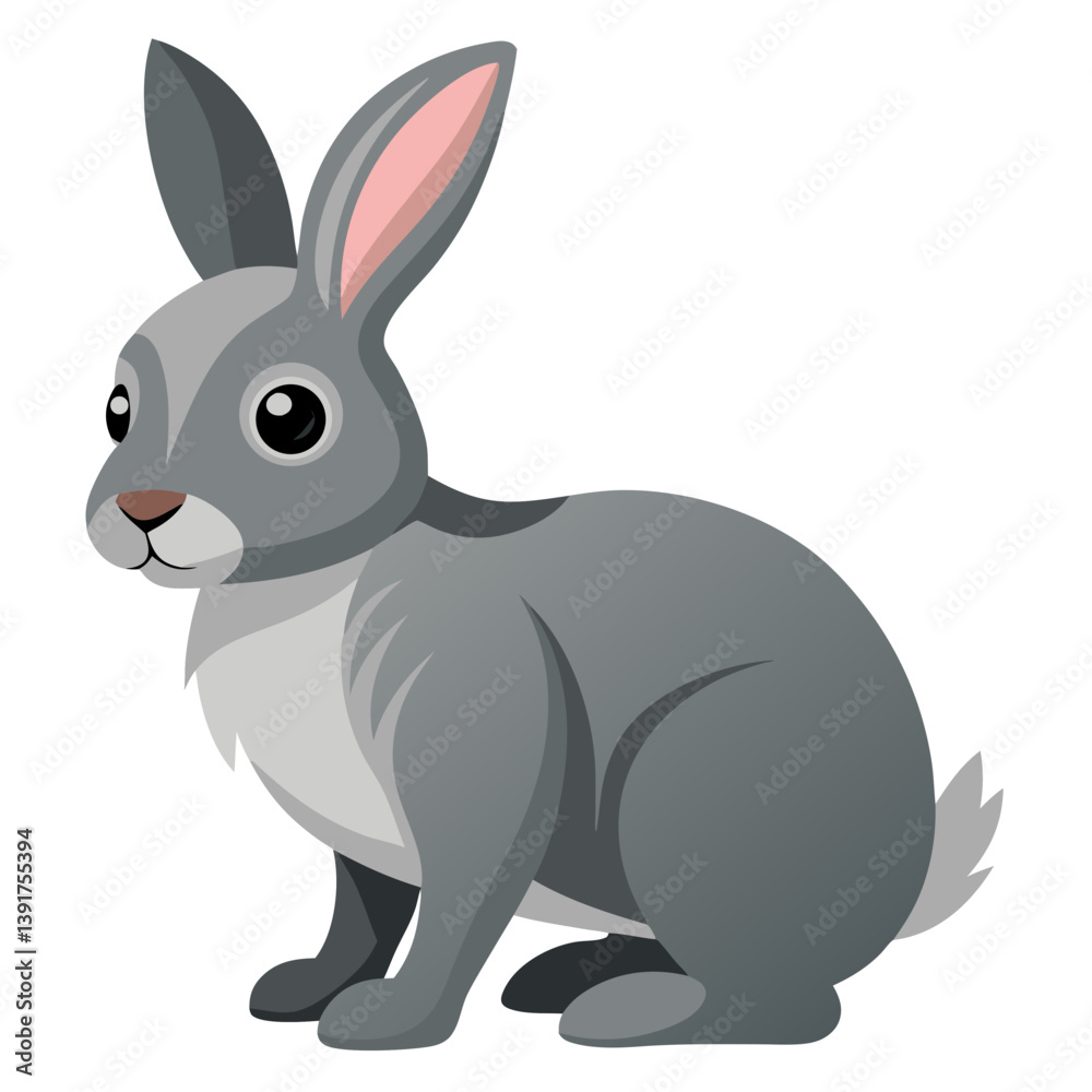 Obraz premium Cute gray rabbit vector illustration for easter bunny graphic design and spring animal clip art projects