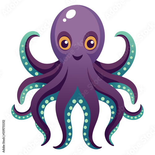 Cute cartoon octopus vector illustration for kids design and ocean animals related graphic project one hundred