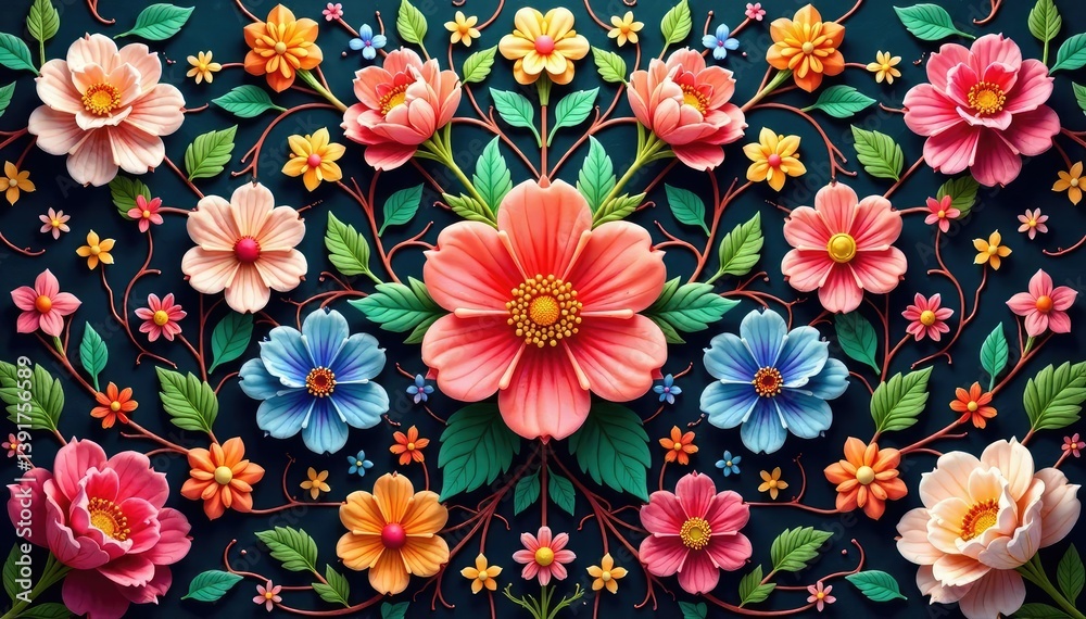 Intricate floral design within a hexagon grid, elegant, abstract, design element Intricate floral design within a hexagon grid, elegant, abstract, design element