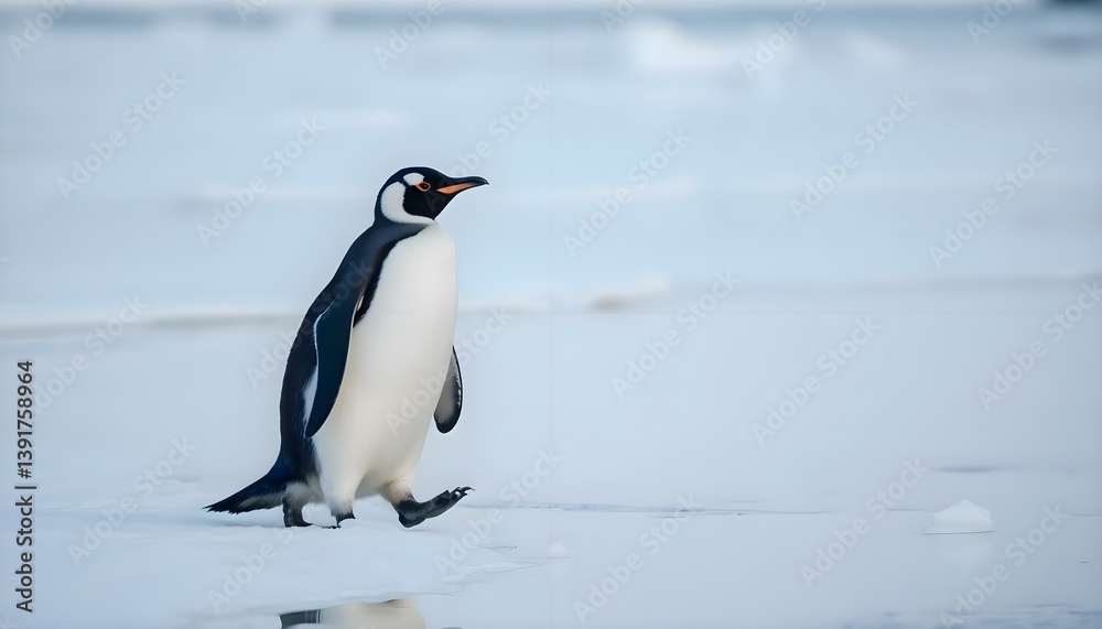 Obraz premium penguin walking across a snow covered ground