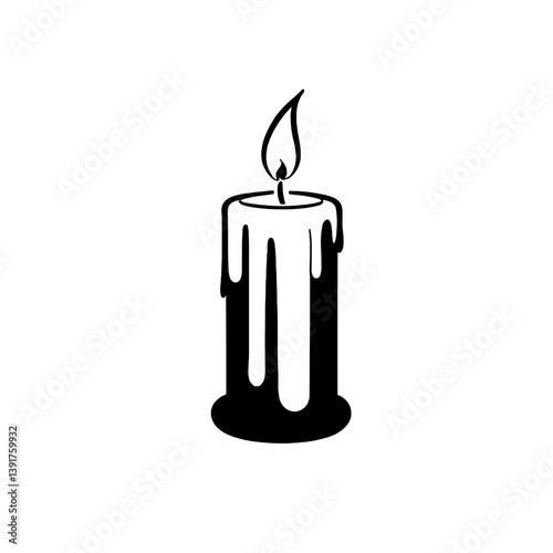 Black and white candle illustration with dripping wax  