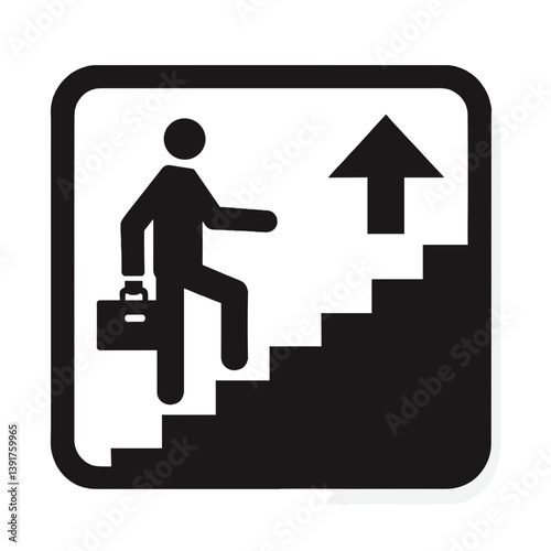 Business person ascending stairs with briefcase on a sign  
