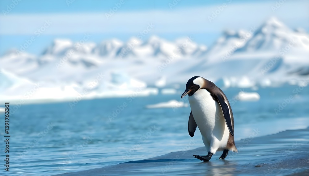 Obraz premium penguin walking along the edge of a body of water