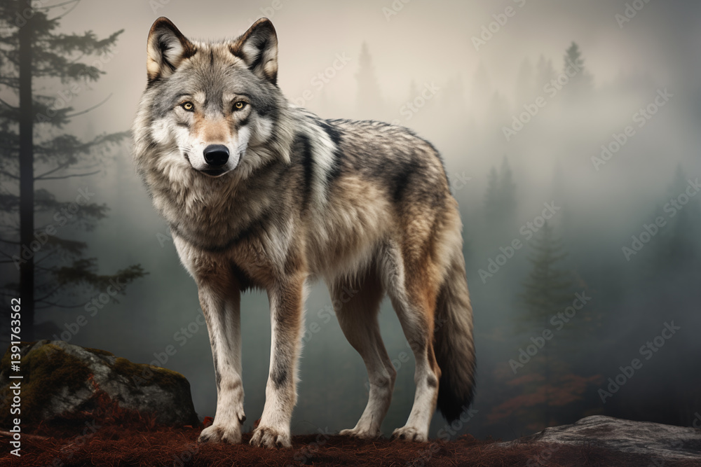 Grey Wolf in the Wild – Powerful Animal with Sharp Features and Dense Coat Grey Wolf in the Wild – Powerful Animal with Sharp Features and Dense Coat