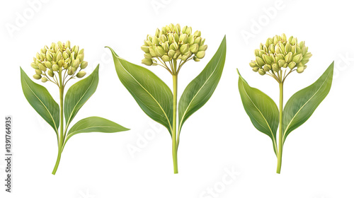 Pack of Milkweed Set Against Transparent Background for Botanical, Gardening, or Nature Design Projects photo