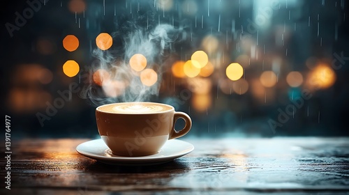 Wallpaper Mural Coffee cup steaming on rainy night Torontodigital.ca