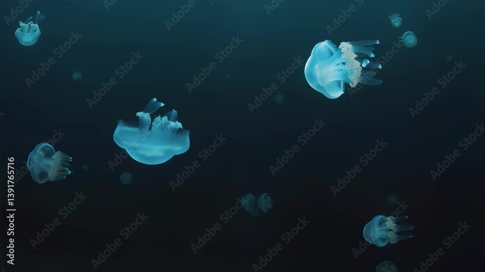 Ethereal Jellyfish Illuminating Dark Ocean Ethereal Jellyfish Illuminating Dark Ocean