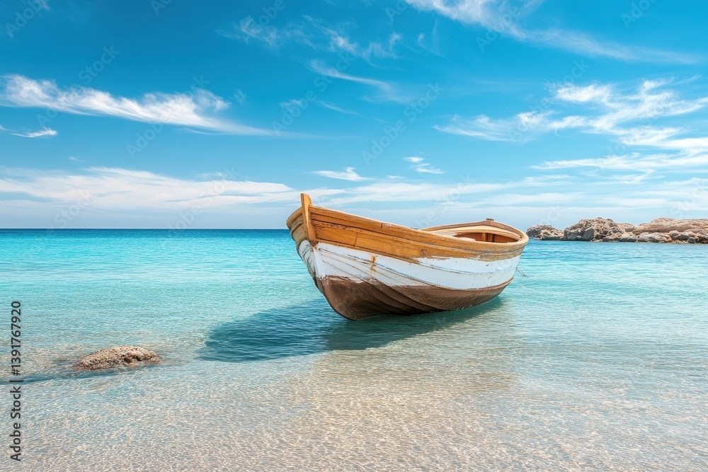 Calm Boat on Tranquil Shore Calm Boat on Tranquil Shore