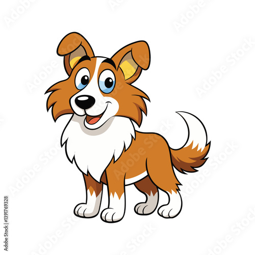Cute and playful Collie puppy with a fluffy tail and vibrant fur vector illustration isolated on white background