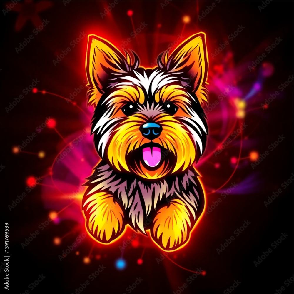 Naklejka premium A Yorkshire Dog logo incorporated into creative light art