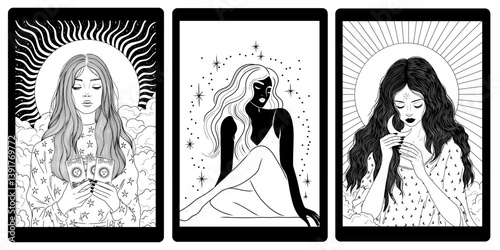 vintage vintage style deck of tarot cards. magical predictions of the future, mysterious characters.	