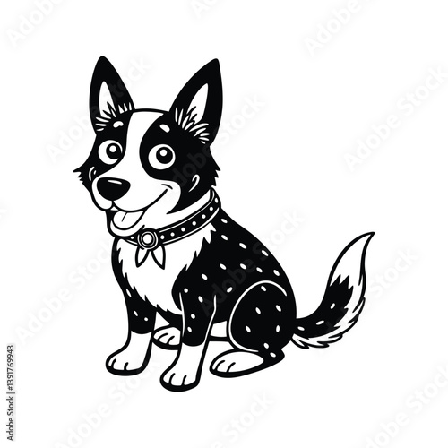 Cute Australian cattle dog cartoon character silhouette isolated on white background