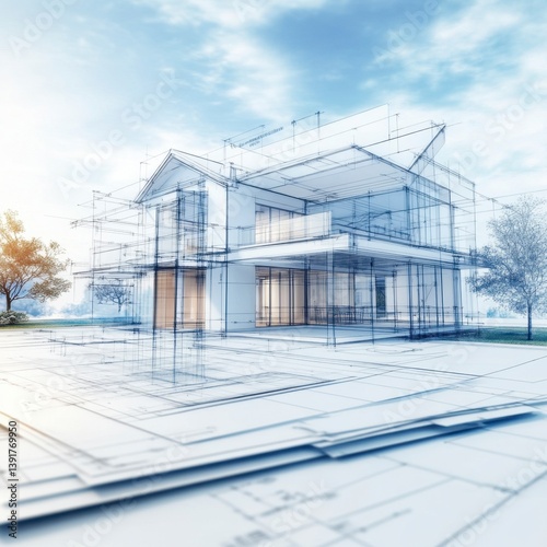 Modern House Architectural Design Blueprint Illustration