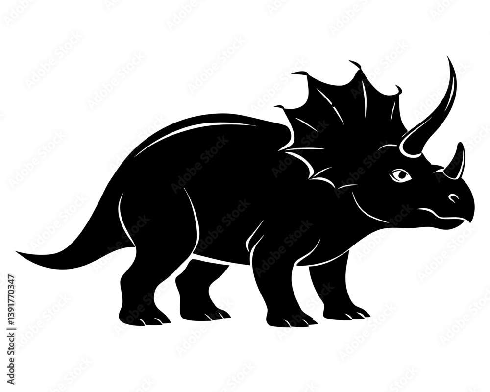 Fototapeta premium Triceratops Silhouette Vector & Prehistoric Dinosaur SVG
