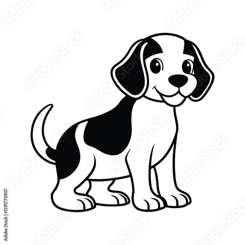 Cute Beagle dog cartoon character silhouette isolated on white background