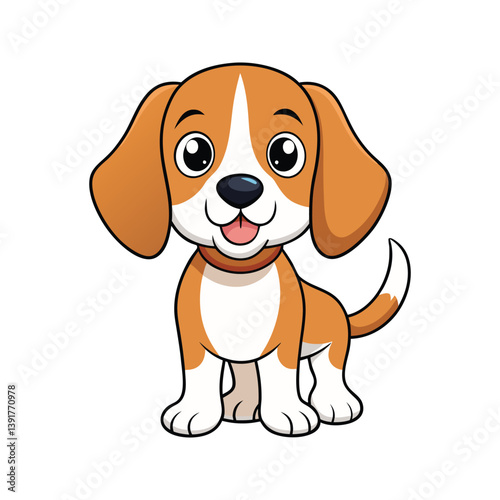 Cute Beagle puppy with a wagging tail vector illustration isolated on white background