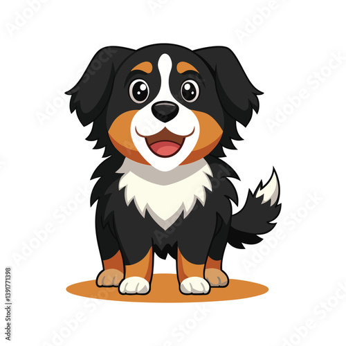 Cute Bernese Mountain dog cartoon character vector illustration isolated on white background