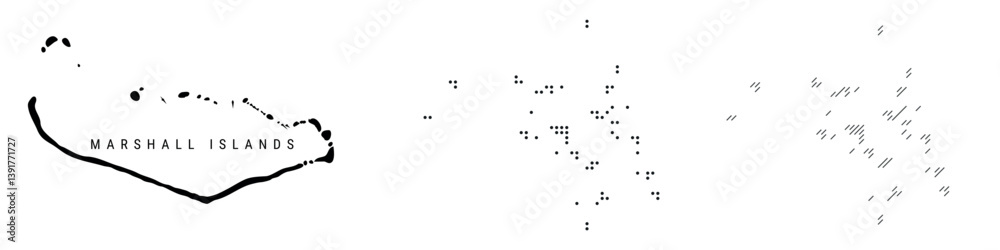 Marshall Islands silhouette map and two patterns of dots and slanted lines. Flat vector illustration isolated on white Marshall Islands silhouette map and two patterns of dots and slanted lines. Flat vector illustration isolated on white