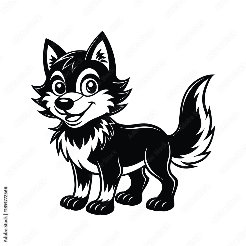 Obraz premium Cute black and white wolf illustration silhouette isolated on white background