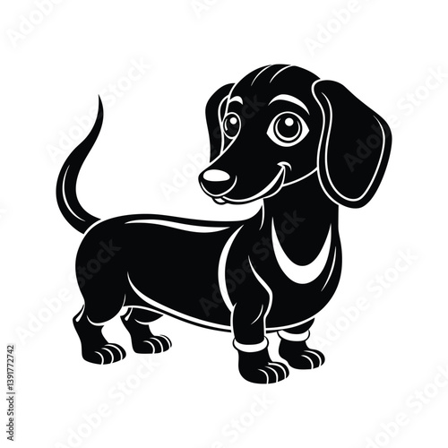 Cute black dachshund cartoon character silhouette isolated on white background