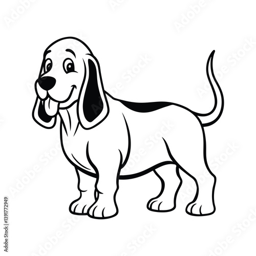 Cute Bloodhound dog cartoon character silhouette isolated on white background