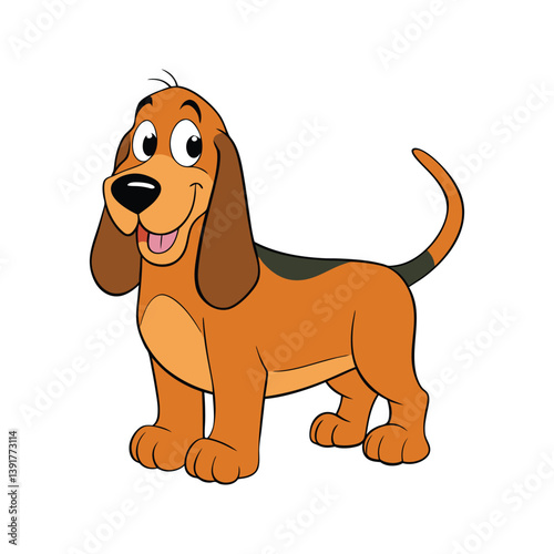 Cute Bloodhound puppy with big eyes vector illustration isolated on white background