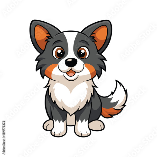 Cute Border Collie dog cartoon character vector illustration isolated on white background