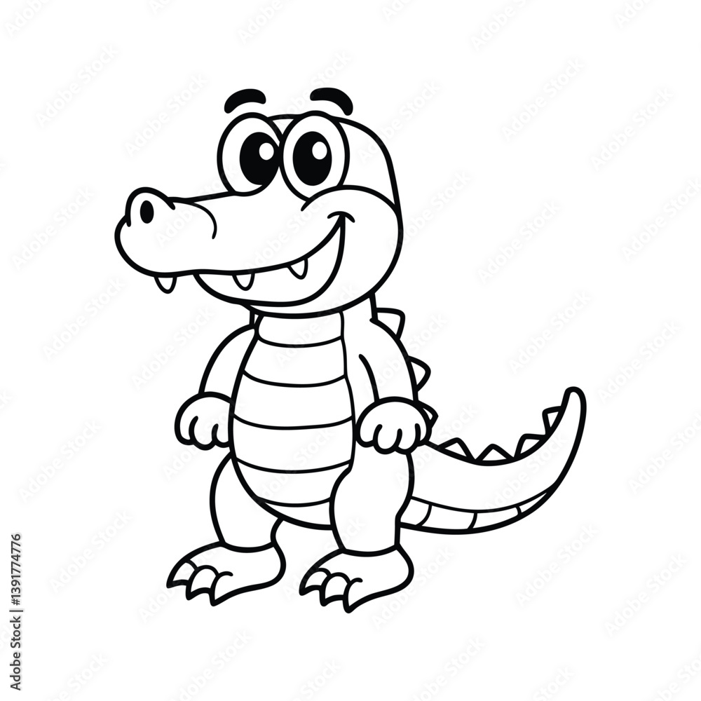 Cute cartoon alligator character silhouette isolated on white background Cute cartoon alligator character silhouette isolated on white background