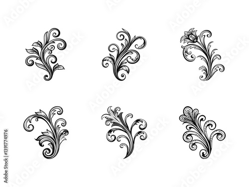 Elegant scrollwork decoration silhouette isolated on white background
