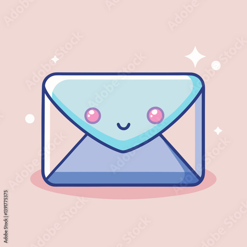 Cute smiling Envelope illustration with pastel colors and sparkles
