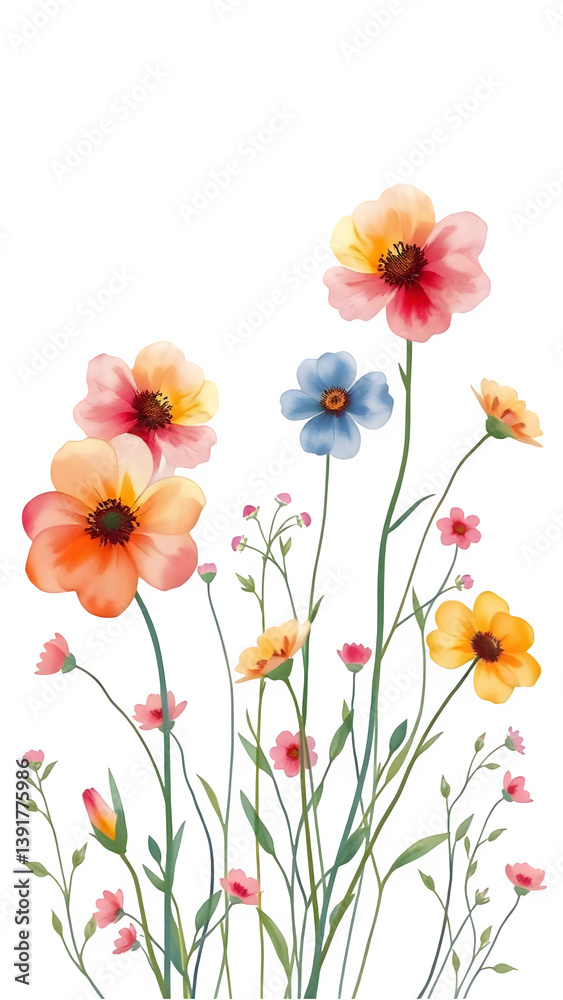 Fototapeta premium watercolor wildflowers png clipart on transparent background elegant spring summer themed digital design easy layering and integration