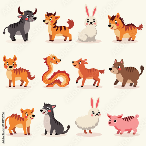  Set of Colorful Animal Species Cartoon Vectors