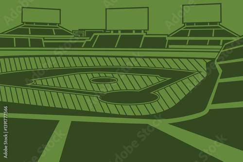 Baseball Arena Field Stadium Outline Silhouette  Vector