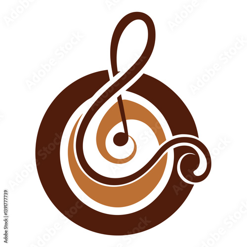 Elegant Treble Clef Music Logo Design Brown & Beige Swirl