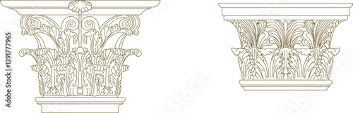 vector sketch illustration silhouette design detail drawing column head Neoclassical Style Decor classic vintage roman greek 