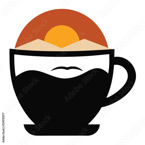 Sunrise Desert Coffee Cup A Serene Morning Brew Illustration