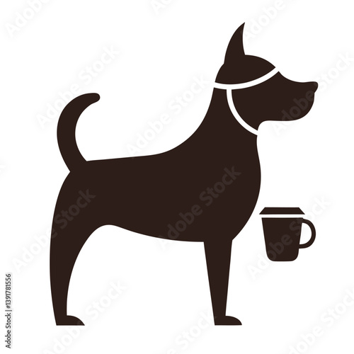 Silhouette of a Dog with a Cup of Coffee A Quirky and Playful Illustration