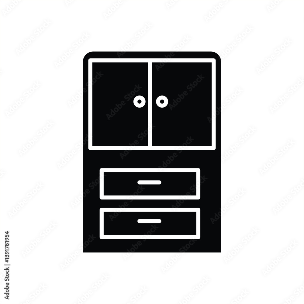 Wooden Drawers Flat Icon - Vector Illustration, House Appliances Theme Wooden Drawers Flat Icon - Vector Illustration, House Appliances Theme