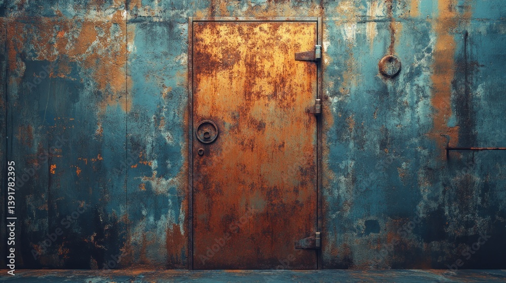 Rusty metal door in a weathered wall Rusty metal door in a weathered wall