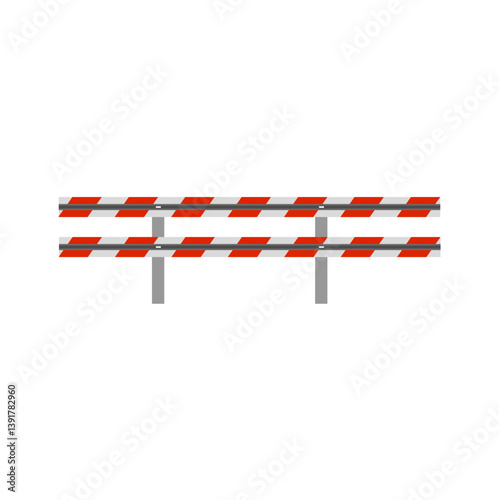 Road barrier fence. Roadblock for safety on highway. Vector illustration.